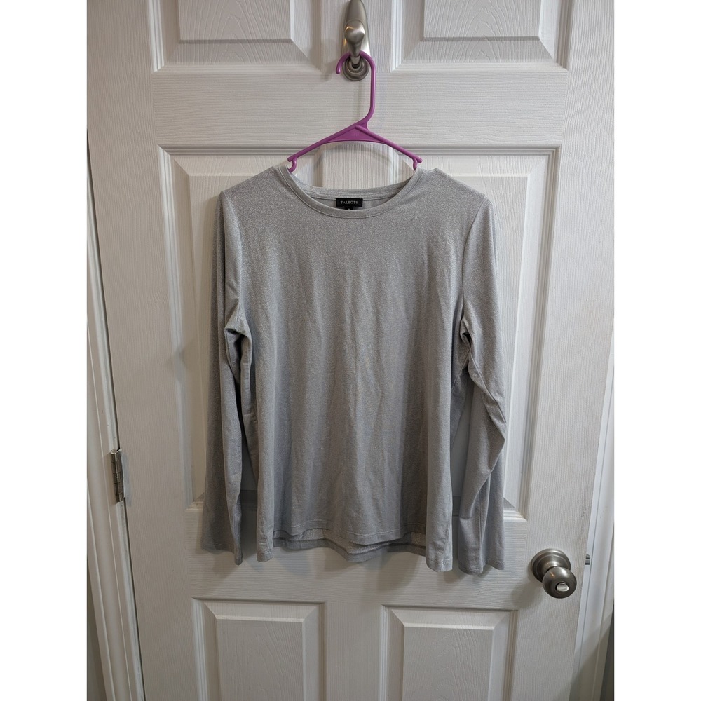 Talbots Womens Silver Metallic Long Sleeve Knit Top - Size M